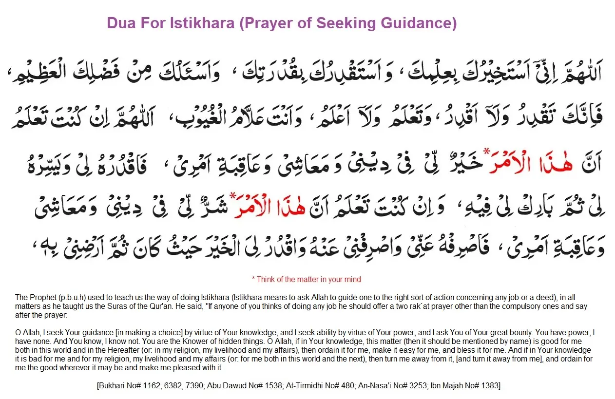 Dua Istikhara Prayer dua in English, Arabic with Translation